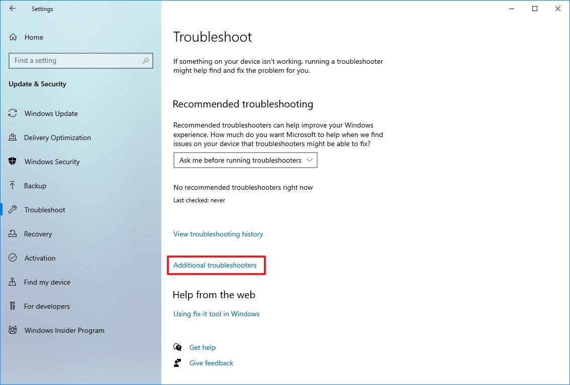 Additional troubleshooters option