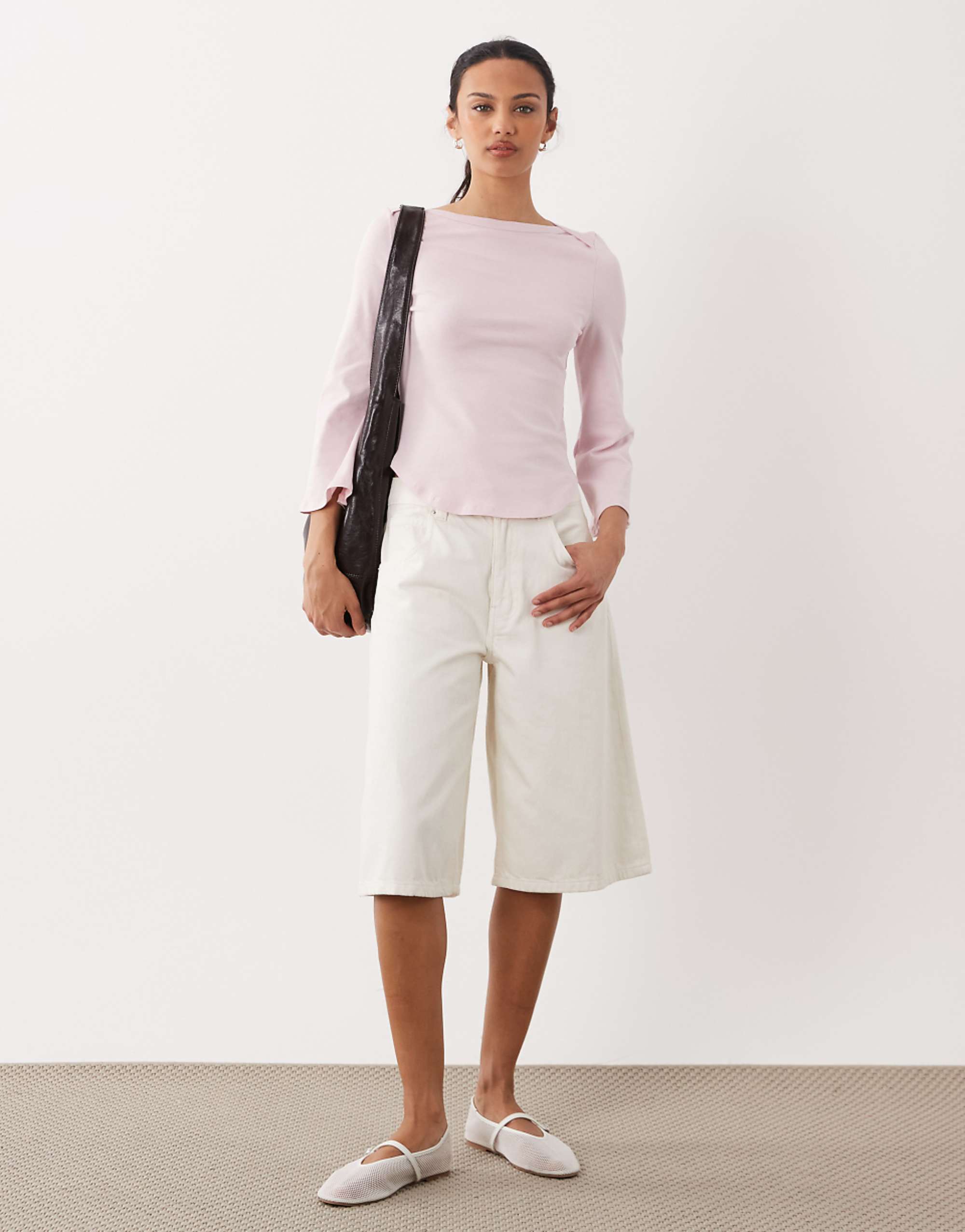 Asos Design 3/4 Sleeve Top With Boat Neck in Lilac