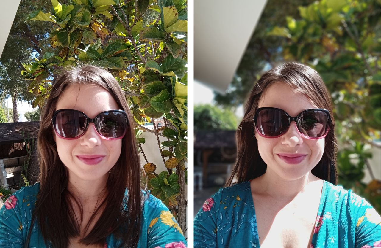 Muestras de c&aacute;mara selfie TCL 30+ con y sin modo retrato