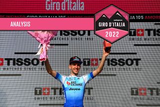 BUDAPEST, HUNGARY - MAY 07: Simon Yates of United Kingdom and Team BikeExchange - Jayco celebrates winning the stage on the podium ceremony after the 105th Giro d'Italia 2022, Stage 2 a 9,2km individual time trial stage from Budapest to Budapest / ITT / #Giro / #WorldTour / on May 07, 2022 in Budapest, Hungary. (Photo by Tim de Waele/Getty Images)