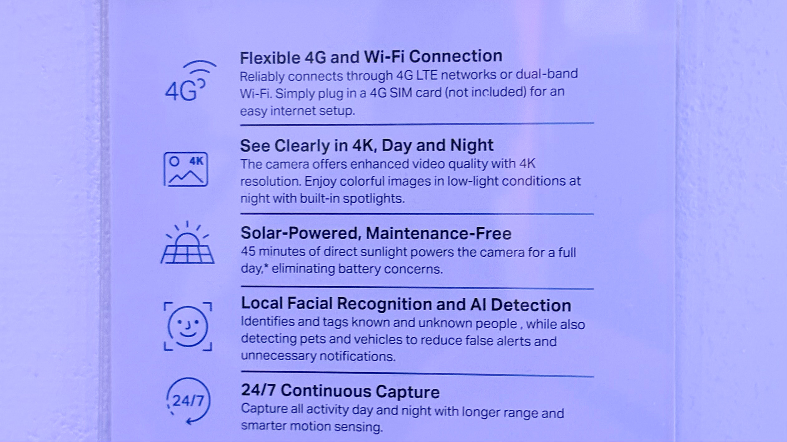 Close-up showing the key features of the TP-Link Tapo C665G outdoor security camera at MWC 2026