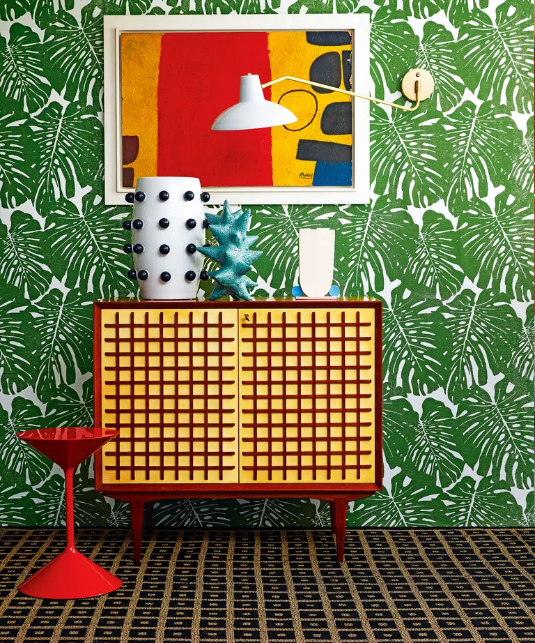Mid-century modern living room with abstract art