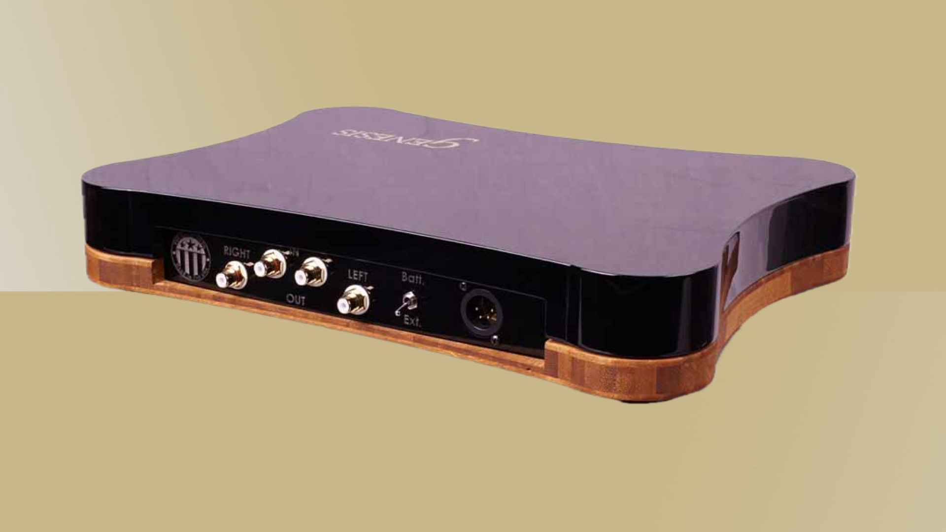 Rear view of the Genesis Simplicity Phono on a yellow background