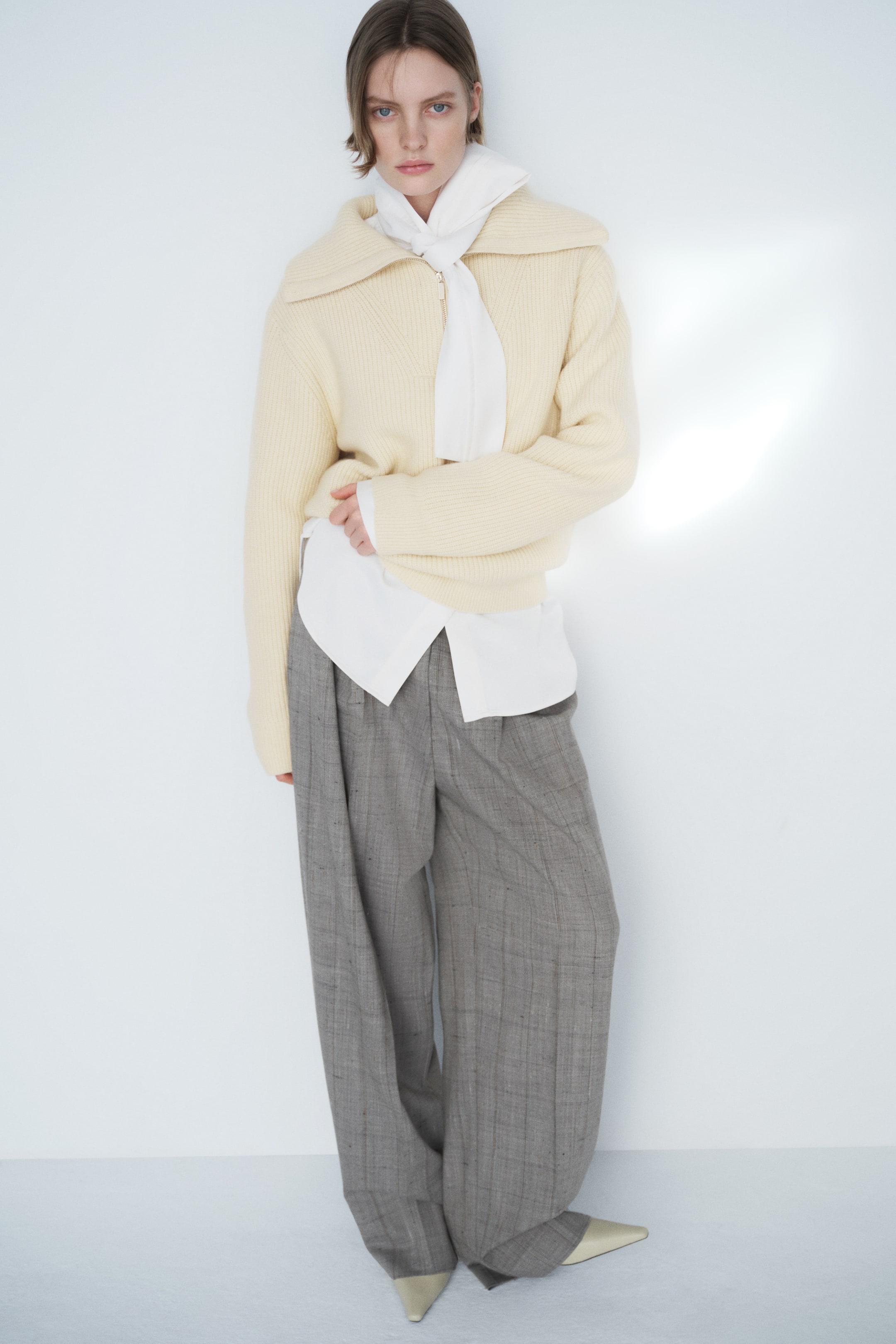 Rib-Knit Zip-Top Jumper - Cream