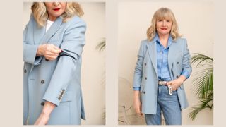 Julie Player wearing a blue blazer fashion hacks