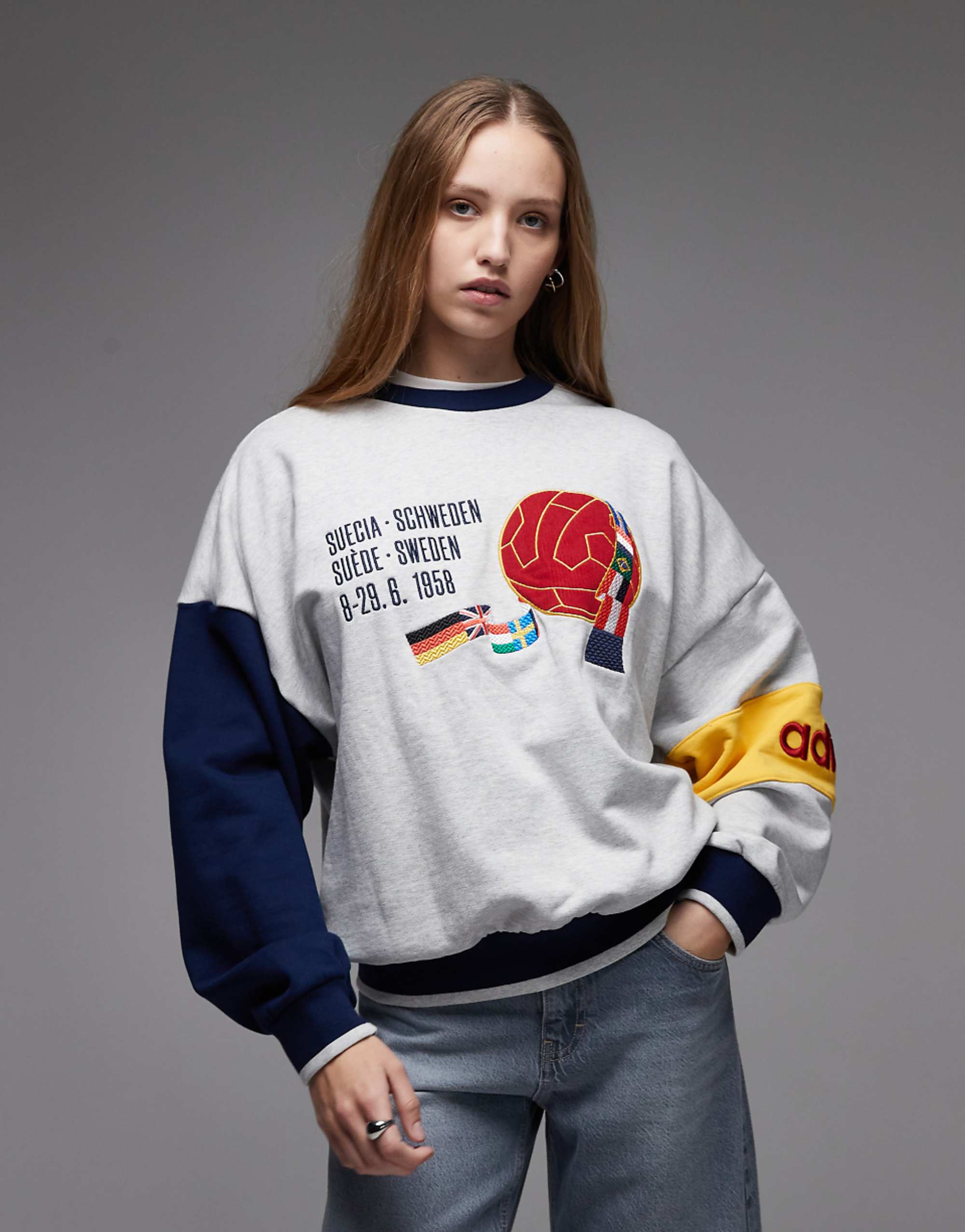 Adidas Originals Oversized Graphic Print Sweatshirt in Gray