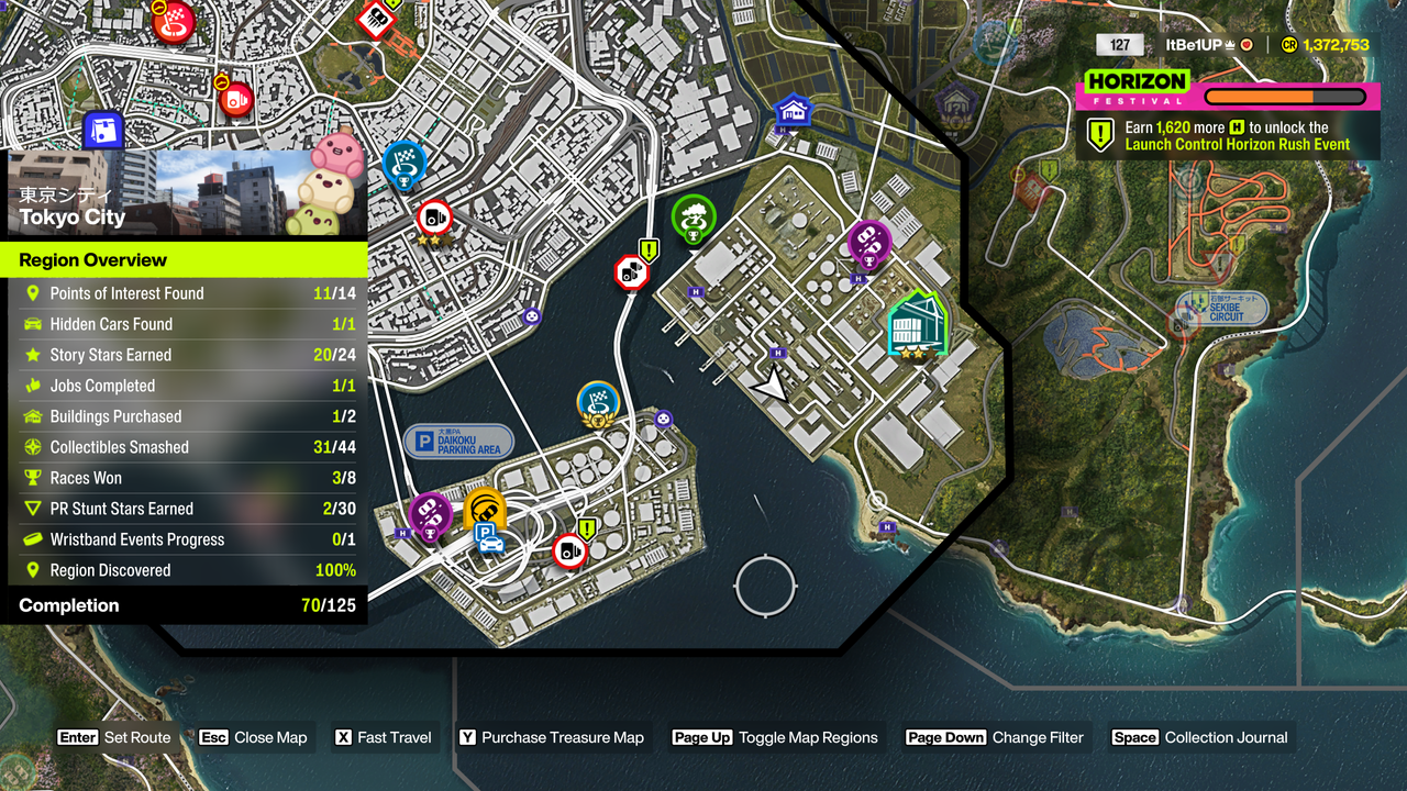 Forza Horizon 6 Tokyo City Treasure Hunt location: A map of Tokyo City's dock area.