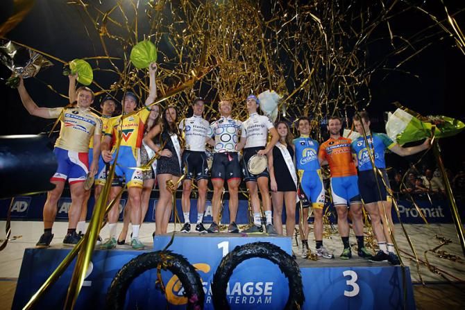 The final podium at the Six-Days of Rotterdam, including both the elite men's teams and Sprint Masters competitors