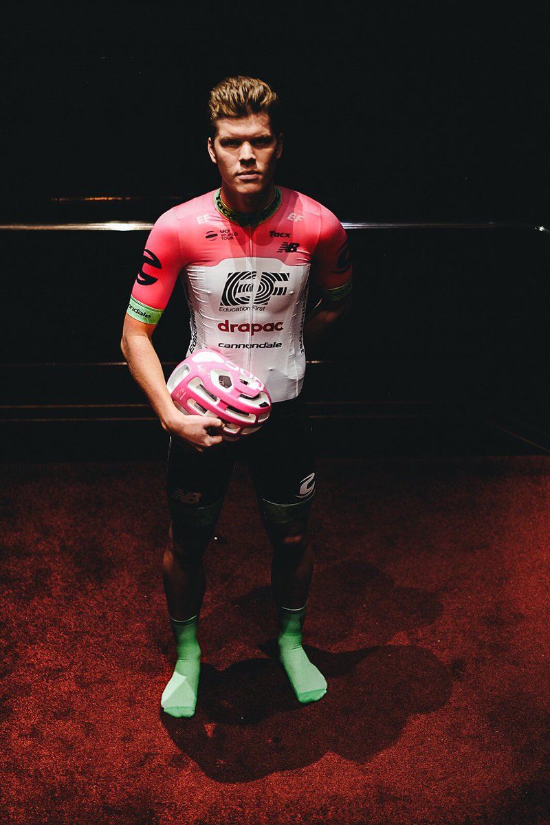 Kim Magnusson models the 2018 EF Education First-Drapac team kit
