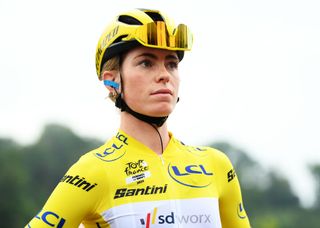 VALKENBURG BELGIUM AUGUST 14 Demi Vollering of The Netherlands and Team SD Worx Protime Yellow leader jersey prior to the 3rd Tour de France Femmes 2024 Stage 4 a 1227km stage from Valkenburg to Liege UCIWWT on August 14 2024 in Valkenburg Belgium Photo by Alex BroadwayGetty Images