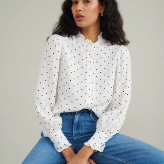 White Polka Dot Frill Blouse