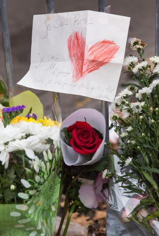 Mandatory Credit: Photo by James Gourley/REX/Shutterstock (5367895ap) A memorial at the Bataclan Café Terror attacks in Paris, France - 14 Nov 2015
