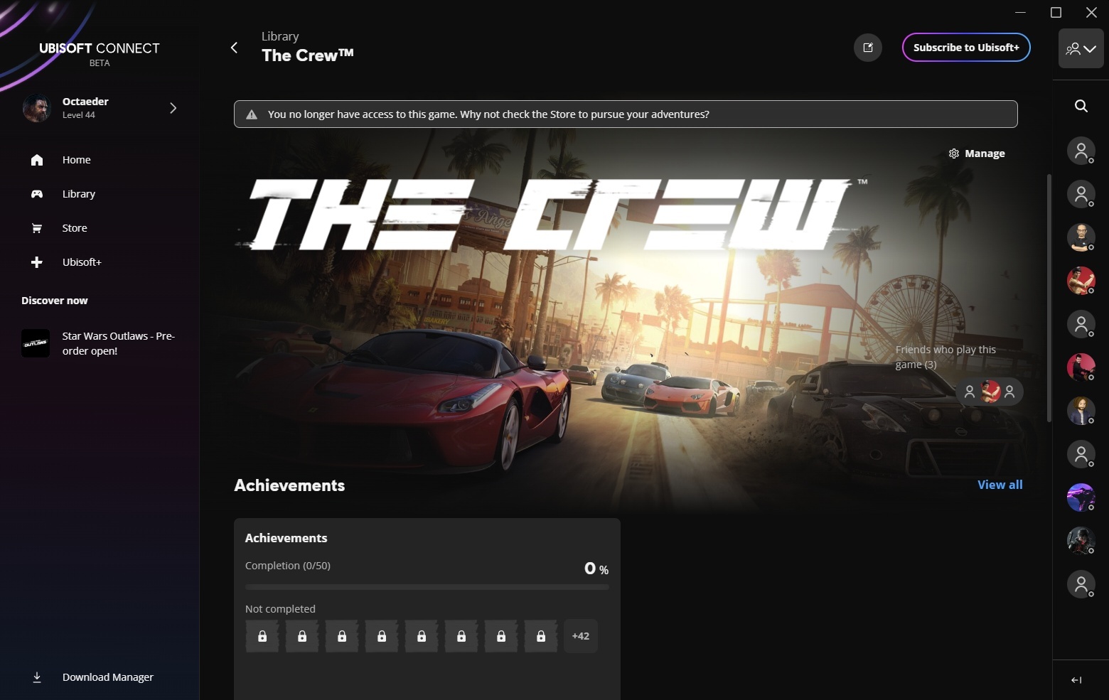 Ubisoft Connect's store which shows that the licence for The Crew has been revoked.