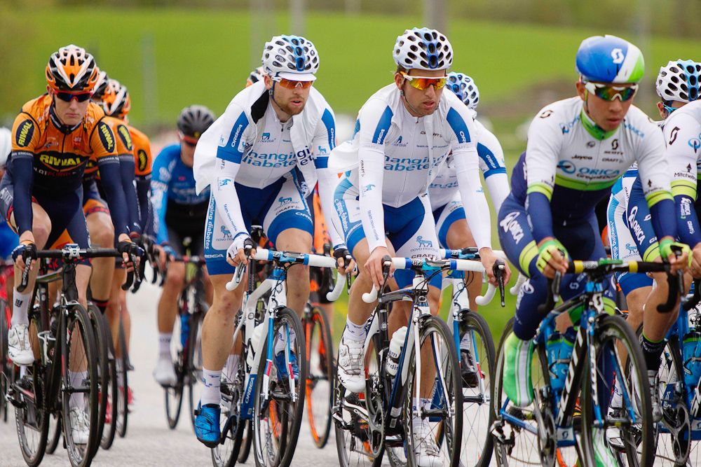 Novo Nordisk riders in the bunch.