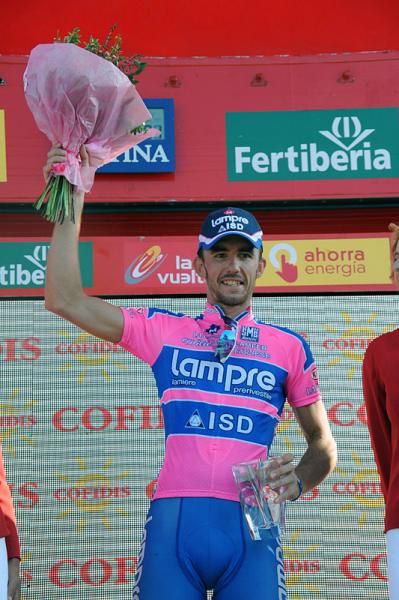 Stage 18 winner Francesco Gavazzi (Lampre-ISD) on the podium in Noja.