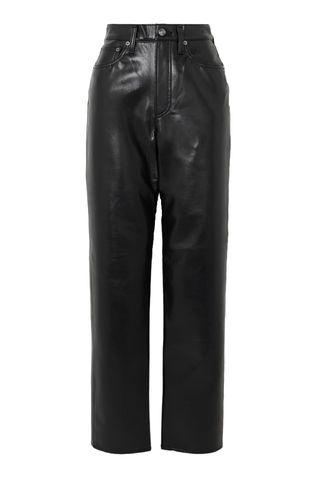 90s Pinch Waist Long Recycled Leather-Blend Straight-Leg Pants - 32"