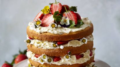 Strawberry and elderflower honey cake
