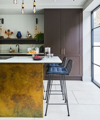 Metallic island in kitchen