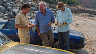 The best bits of "The Grand Tour" with (from left) Richard Hammond, Jeremy Clarkson and James May are remodeled into "The Not Very Grand Tour" on Prime