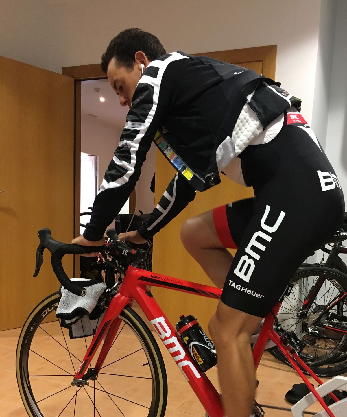 Richie Porte keeps dry during poor weather at the BMC Racing camp