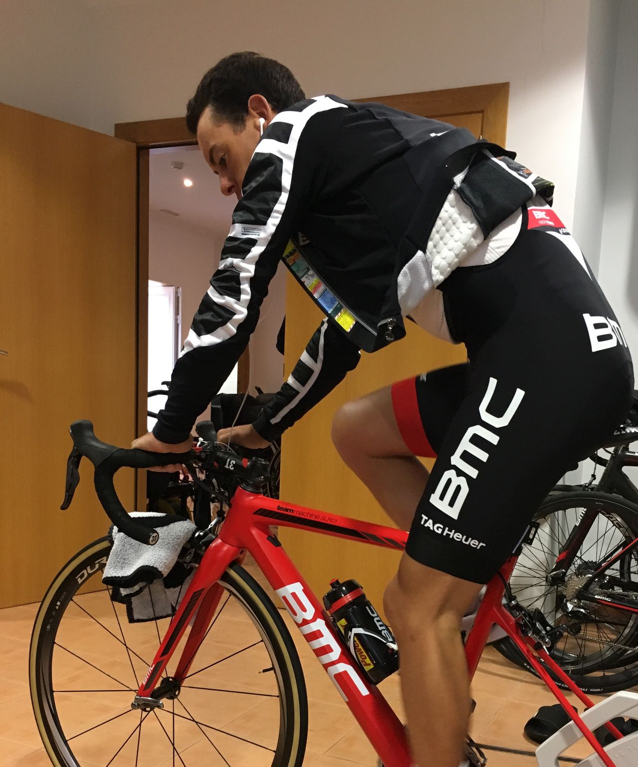 Richie Porte keeps dry during poor weather at the BMC Racing camp