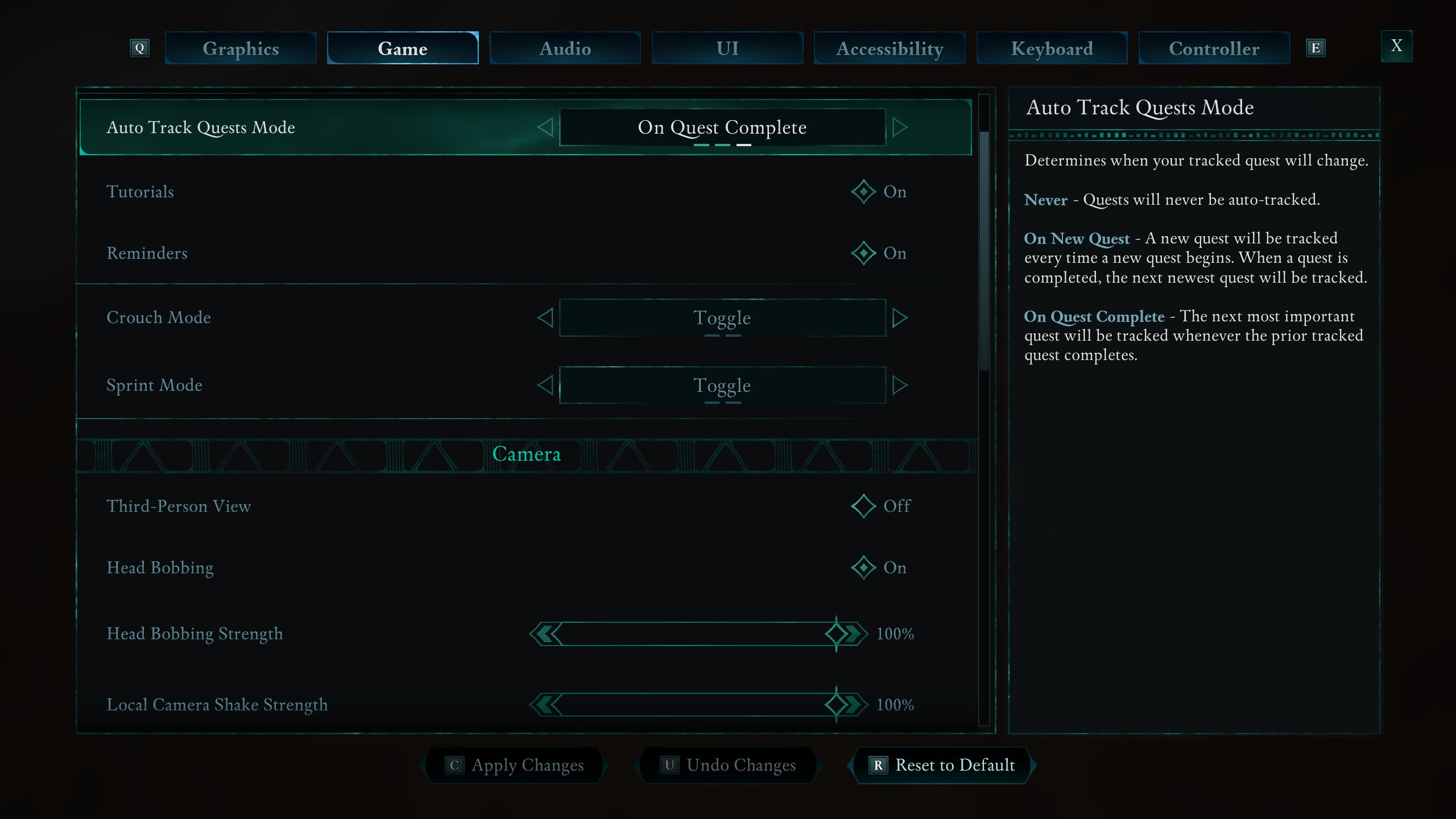 Avowed UI options menus