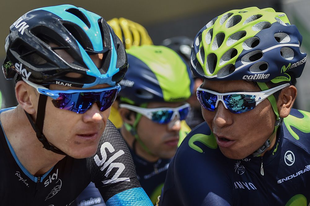 Chris Froome (Sky) and Nairo Quintana (Movistar) have a chat