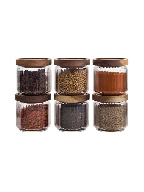 Ribbed Glass Jar With Wooden Lid 