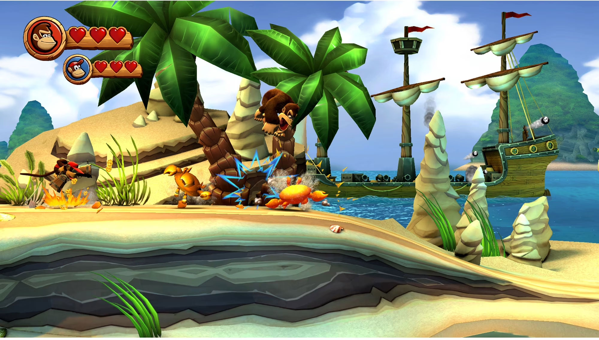 Nintendo screenshot from Donkey Kong game featuring a beach scene