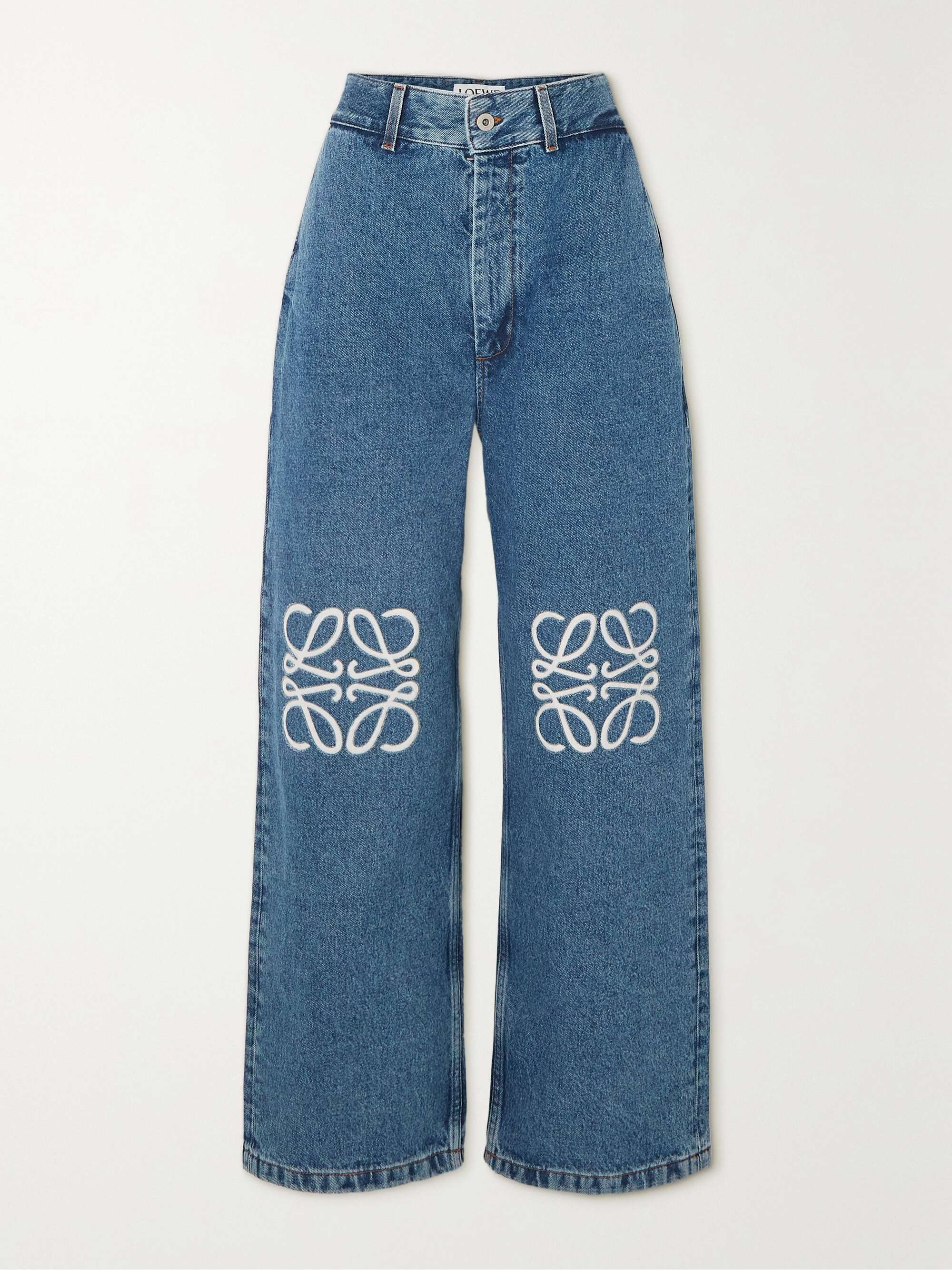 Anagram Baggy Appliquéd High-Rise Wide-Leg Jeans