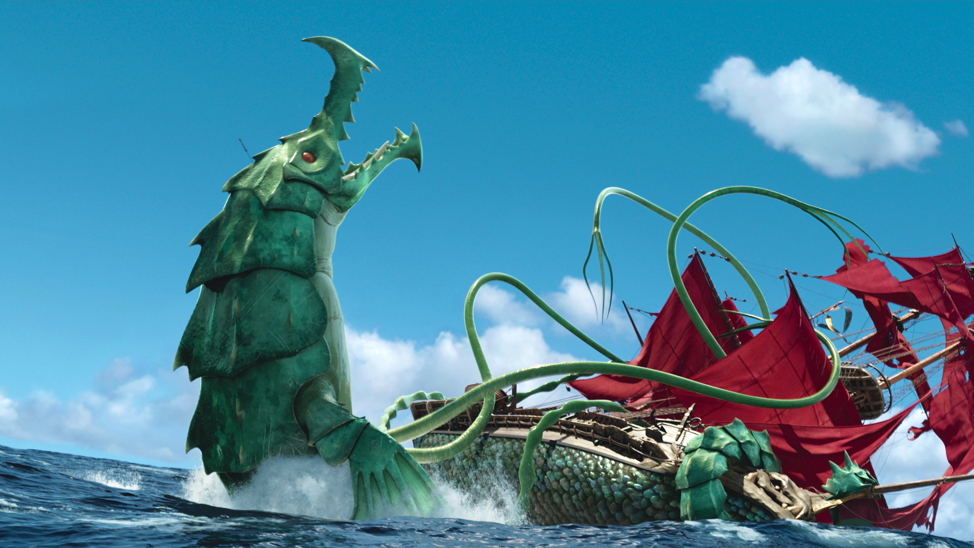 The Brickleback menyerang kapal bajak laut The Inevitable dalam film The Sea Beast dari Netflix