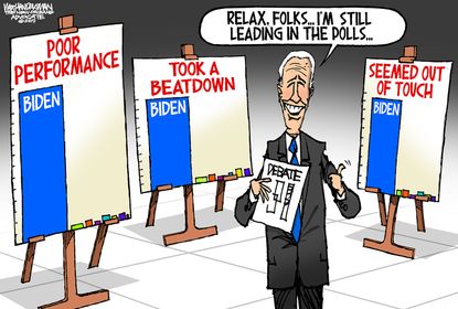 Political Cartoon U.S. Joe Biden Polls Democratic Debate