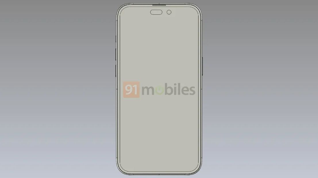 A leaked CAD render of the iPhone 13 Pro from the front