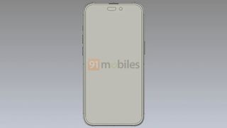 A leaked CAD render of the iPhone 13 Pro from the front