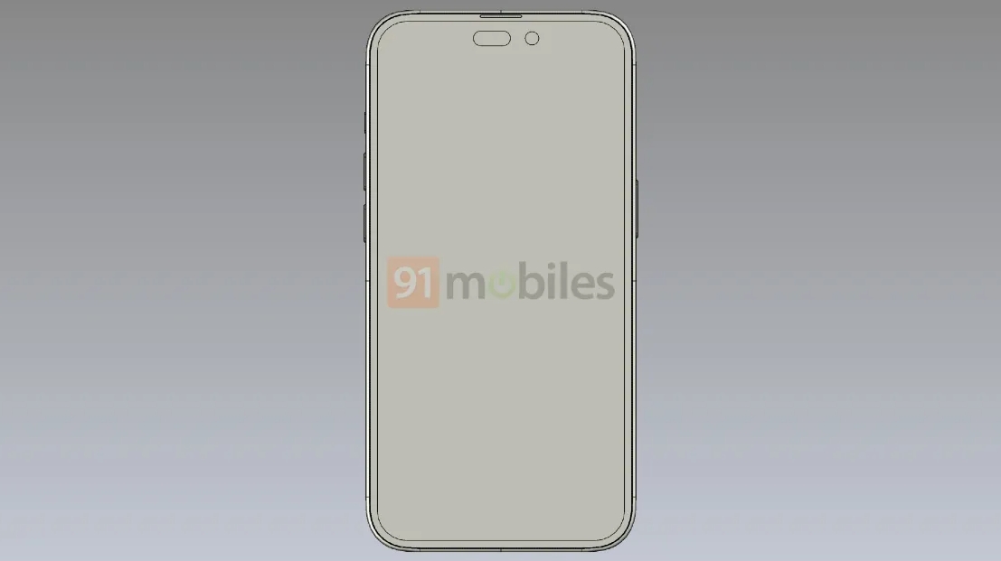 A leaked CAD render of the iPhone 13 Pro from the front