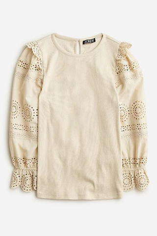 J.Crew white long sleeve shirt with lace sleeves