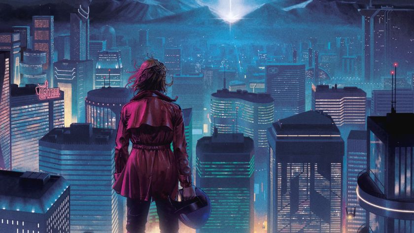 protomen act 3 art showing a figure looking over a city