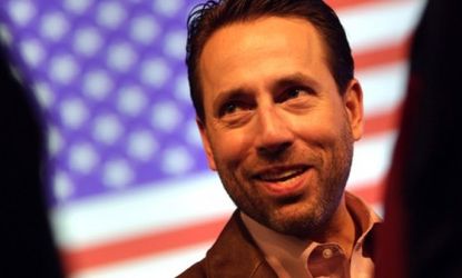 Joe Miller campaigns over the weekend with the help of Sarah Palin who called the alleged media conspirators "corrupt bastards."
