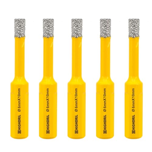 Highdril 5pcs Diamond Core Drill Bit,diameter 6mm Vacuum Brazed Hole Saw for Ceramic Tile, Porcelain Tile, Marble, Granite, Stoneware, Quartz, Artificial Stone