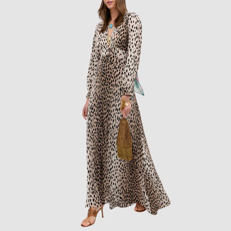 Emory Silk Gown in Brown Antelope Spot Black