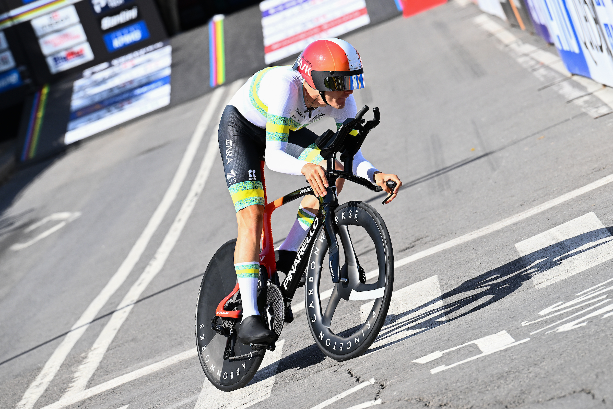 Cameron Rogers (Australia) heads down the ramp for his fateful under-23 time trial the UCI Road World Championships in 2026