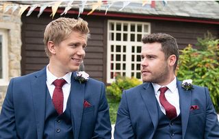 True love: Robert Sugden and Aaron Dingle share a tender moment before tying the knot