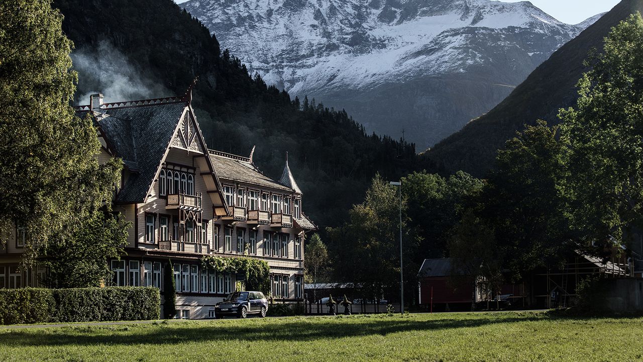 NORWAY. 2016. &Oslash;ye.The famous Hotell Union &Oslash;ye, a historical hotel built in 1891 lying byb the Hj&oslash;rundfjorden fjord.