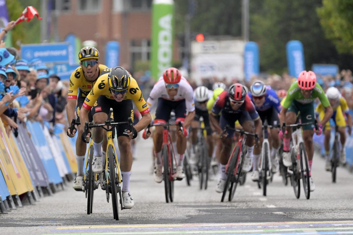 PostNord Danmark Rundt Tour of Denmark 2022 3rd stage Otterup Herning 2392 km 18082022 Olav Kooij NED Team Jumbo Visma Christophe Laporte FRA Team Jumbo Visma photo Szymon GruchalskiSprintCyclingAgency2022