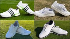Four golf shoes in a square layout
