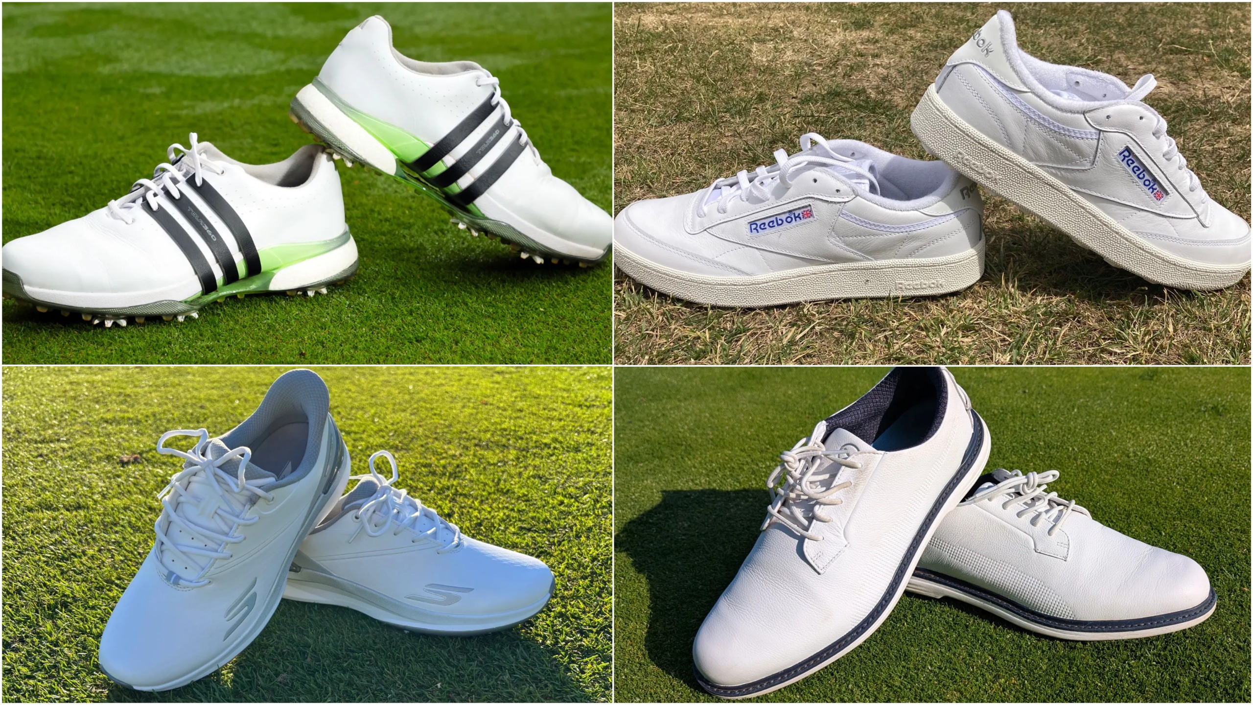 Four golf shoes in a square layout