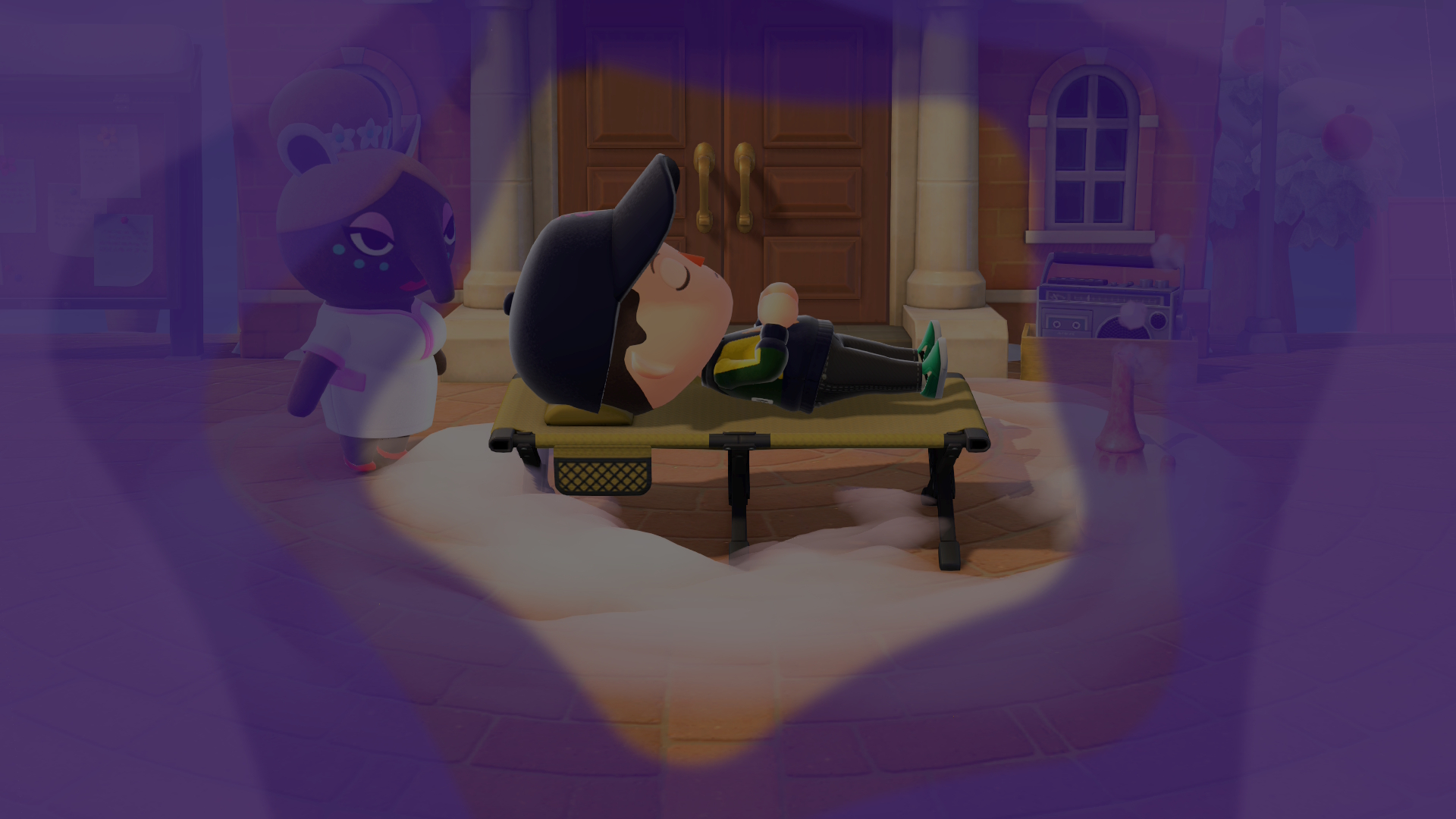 Animal Crossing New Horizons screenshot of Hamish in bed dreaming