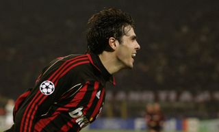 Kaka celebrates a goal for AC Milan against Celtic in the Champions League in March 2007.