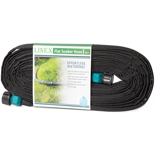 Linex Flat Soaker Hose 1/2" X 50 Ft for Garden Beds Drip Sprinkler Irrigation Hose Heavy Duty Saving 80% Water for Vegetable