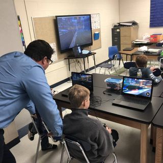 Superintendent McNeil checking out our scrimmage against Rutgers